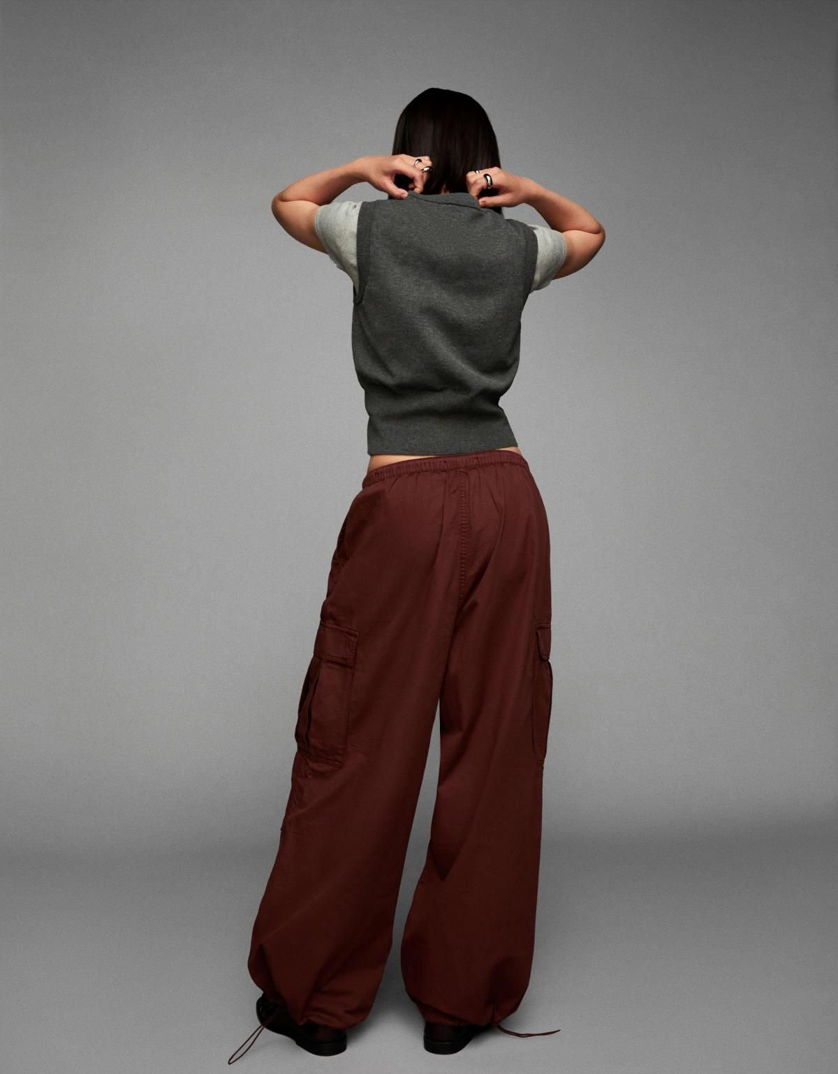 버쉬카 버건디 와이드 파라슈트 카고 팬츠 5086/335 BURGUNDY - 상세 이미지 5