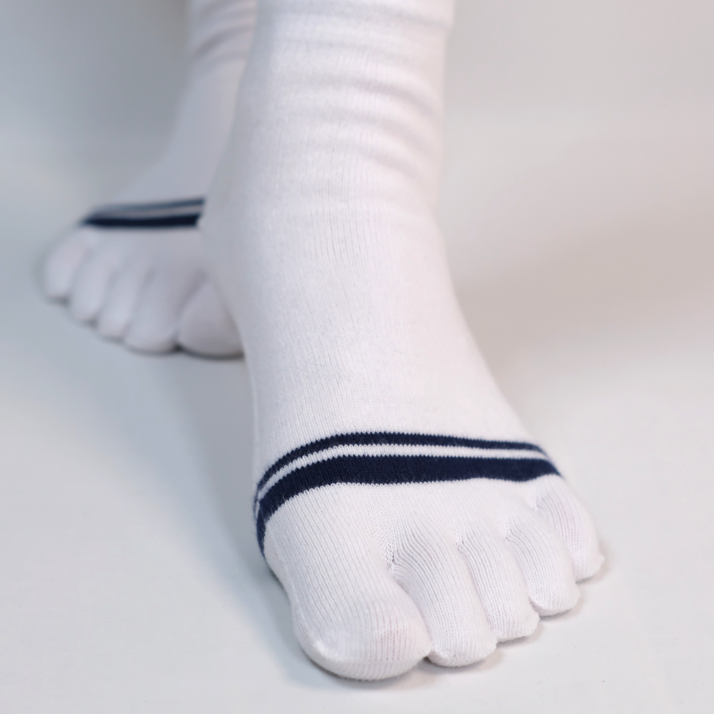 남자 면 단목 발가락양말 5켤레 심플 화이트 네이비 포인트 기능성 양말 - 상세 이미지 4