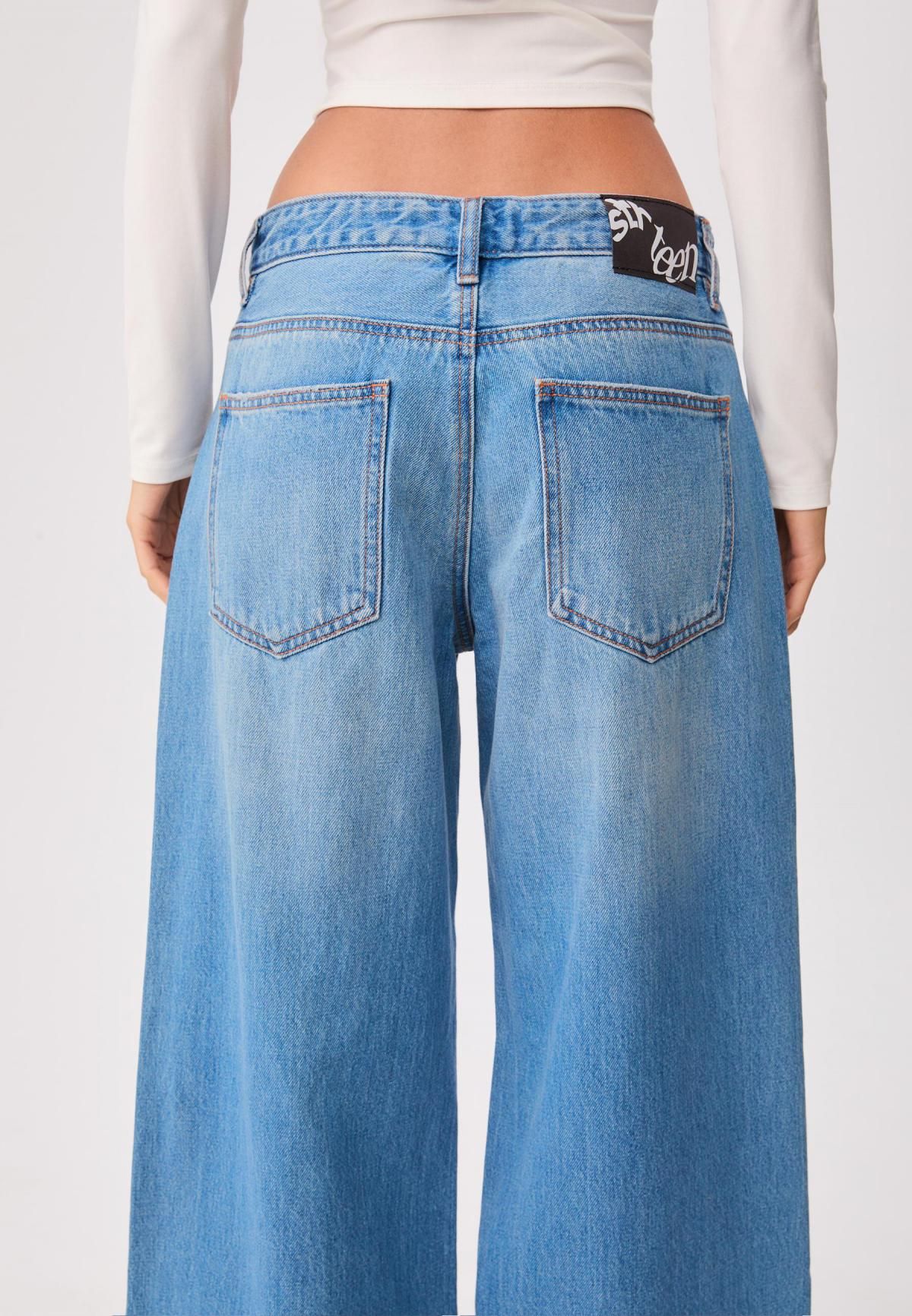 스트라디바리우스 트렌디 와이드핏 데님 배기 진 8345/559 MEDIUM BLUE DENIM - 상세 이미지 4