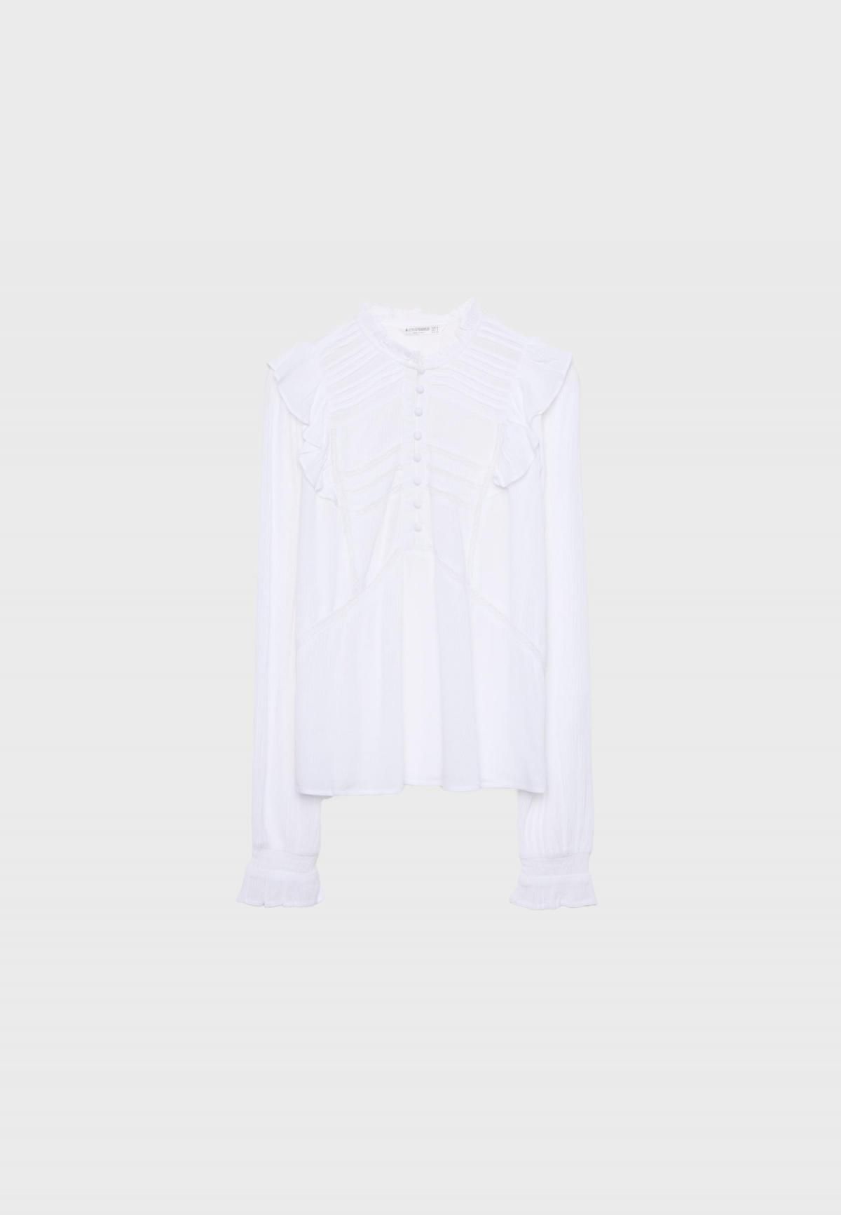 스트라디바리우스 러플 버튼 장식 루즈핏 블라우스 6072/799 WHITE - 상세 이미지 2