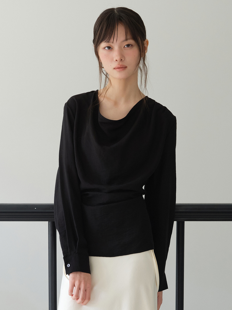 [엽페] 카울 턱 블라우스 블랙 - 상세 이미지 3