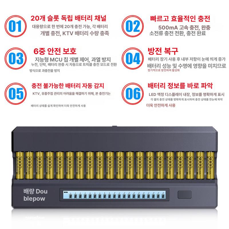 건전지 LCD 배터리 이온 멀티 고속 20슬롯 20슬롯 충전기+20개 골드 배터리 - 상세 이미지 3
