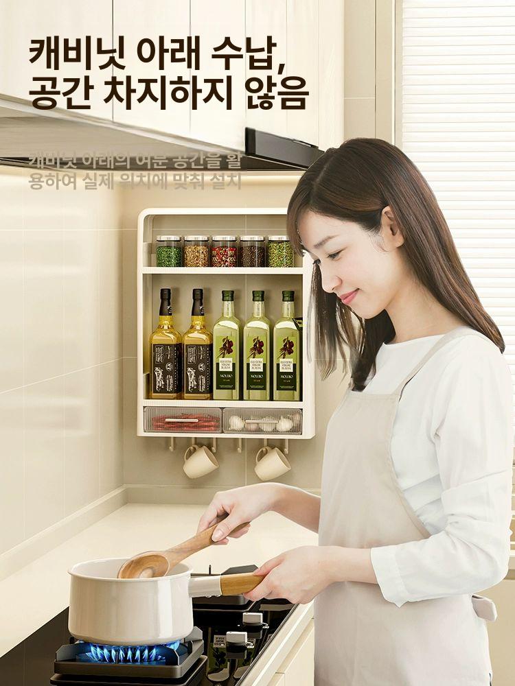 주방 벽선반 양념 업소용 스테인레스 냄비 정리함 2층 업그레이드 모델 서랍 A - 상세 이미지 5