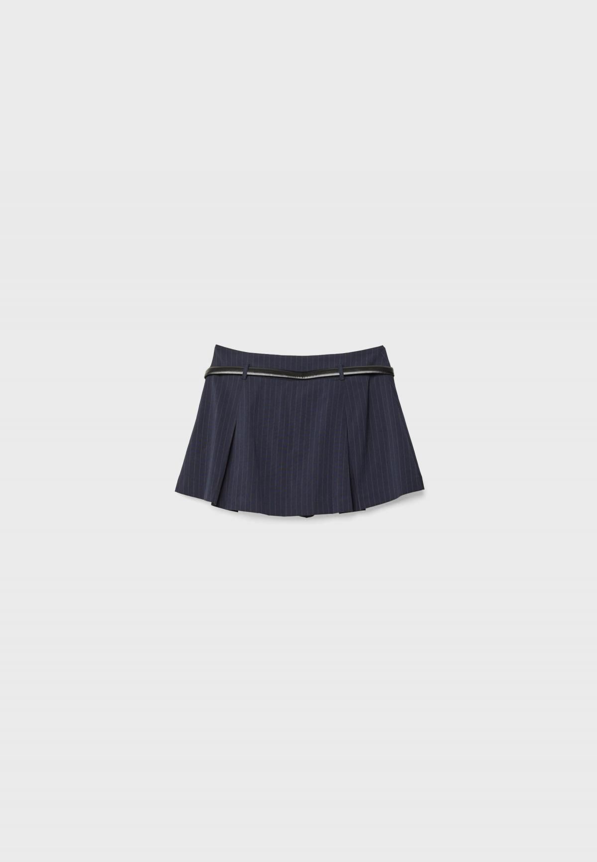 스트라디바리우스 스트라이프 플리츠 벨트 미니 스커트 팬츠 4703/880 DARK BLUE - 상세 이미지 3