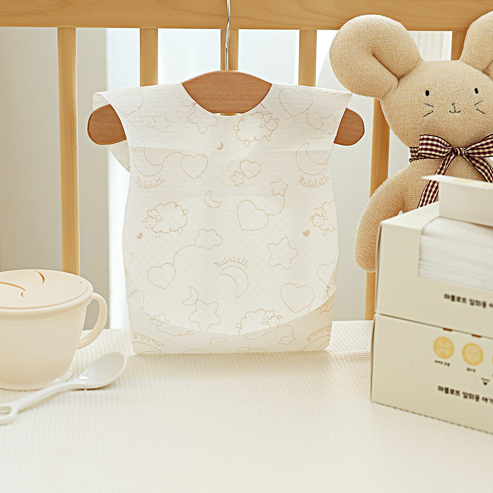 마롤로뜨 일회용 아기 방수턱받이 자기주도 이유식 침받이 개별포장 60매 (20매x3박스)