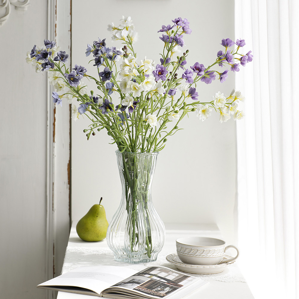 튤립 글라스 인테리어 유리 물결 화병 오브제 꽃병 장식 투명M