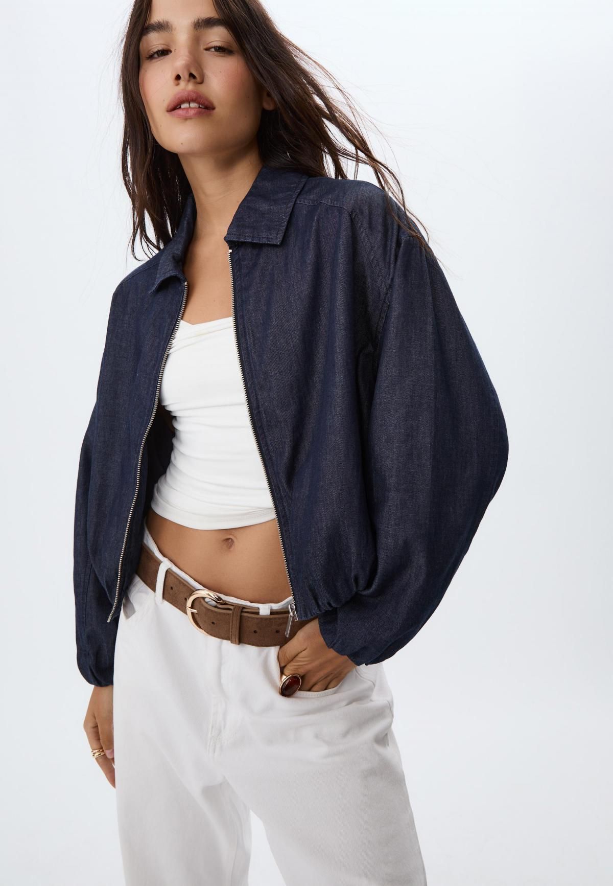 스트라디바리우스 트렌디 데님 퍼프 집업 재킷 5733/566 RINSE BLUE DENIM - 상세 이미지 4