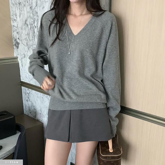 몬프 브이넥 루즈핏 울 니트 6col 가을 봄 긴팔 데일리 부드러운 간절기 제이플로우 - 상세 이미지 2