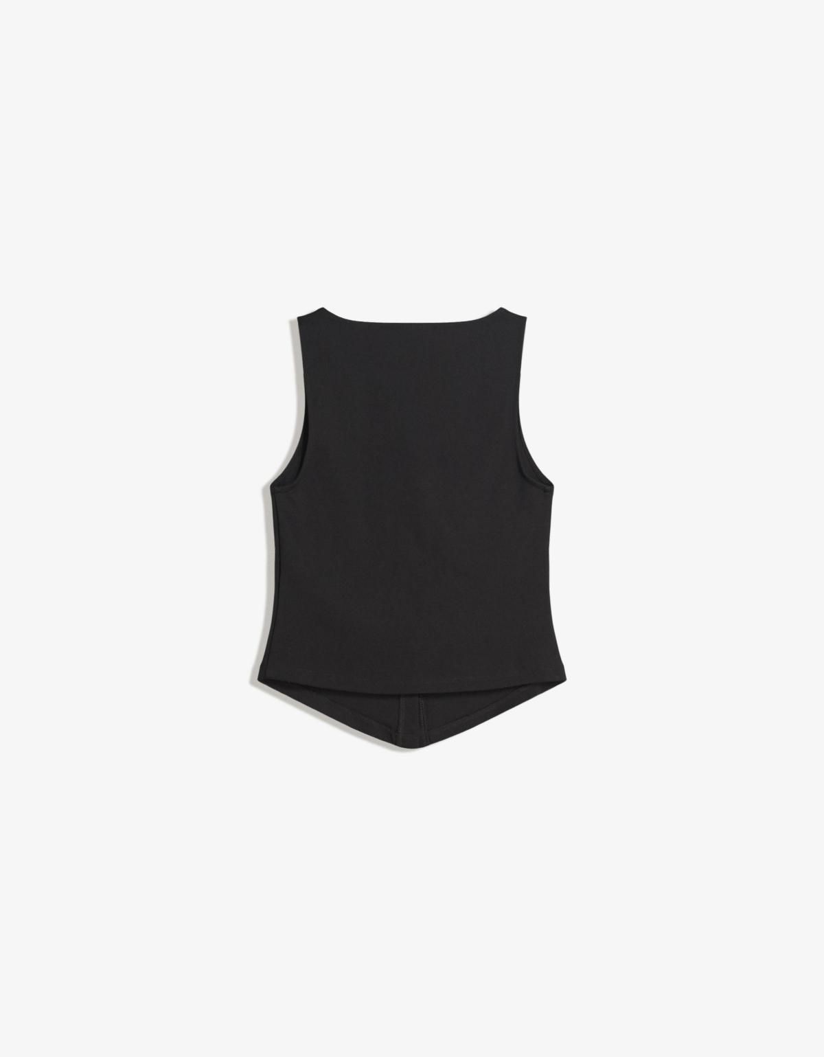 버쉬카 모던 스퀘어넥 버튼 민소매 탑 8704/360 BLACK - 상세 이미지 3