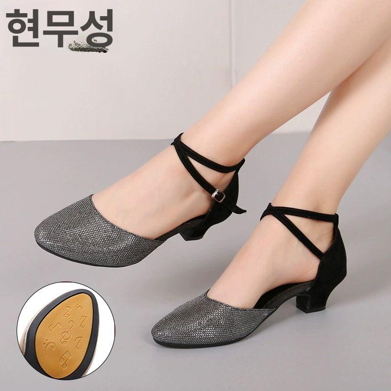 댄스화 스포츠 라인탠스 구두 줌바 밑창 탭댄스 연습 3.5cm 골드 실내용 모직 바닥 33 - 상세 이미지 2