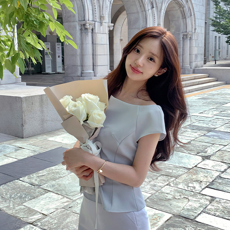 보트넥 캡소매 슬림 블라우스 bs8379 이미지 3