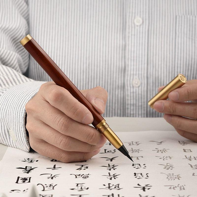 캘리그라피 펜 홍디안만년필 홍디안 만년필 졸업 붓글씨 원목색 소개 홍단 쌍붓끝 - 상품 이미지
