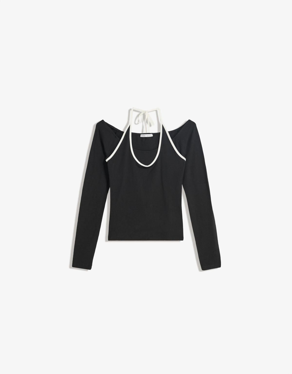 버쉬카 트렌디 하프넥 홀터넥 긴팔 티셔츠 7833/360 BLACK - 상세 이미지 3