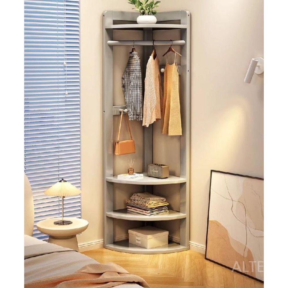 코너 행거 스탠드 사이드 틈새 원목 우드 옷장 옷걸이 수납 선반 갈색 이중 옷걸이 57x40x180cm - 상세 이미지 3