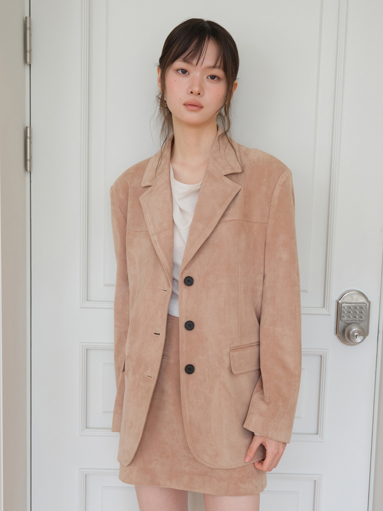 [엽페] 스웨이드 오버 자켓 베이지 - 상품 이미지