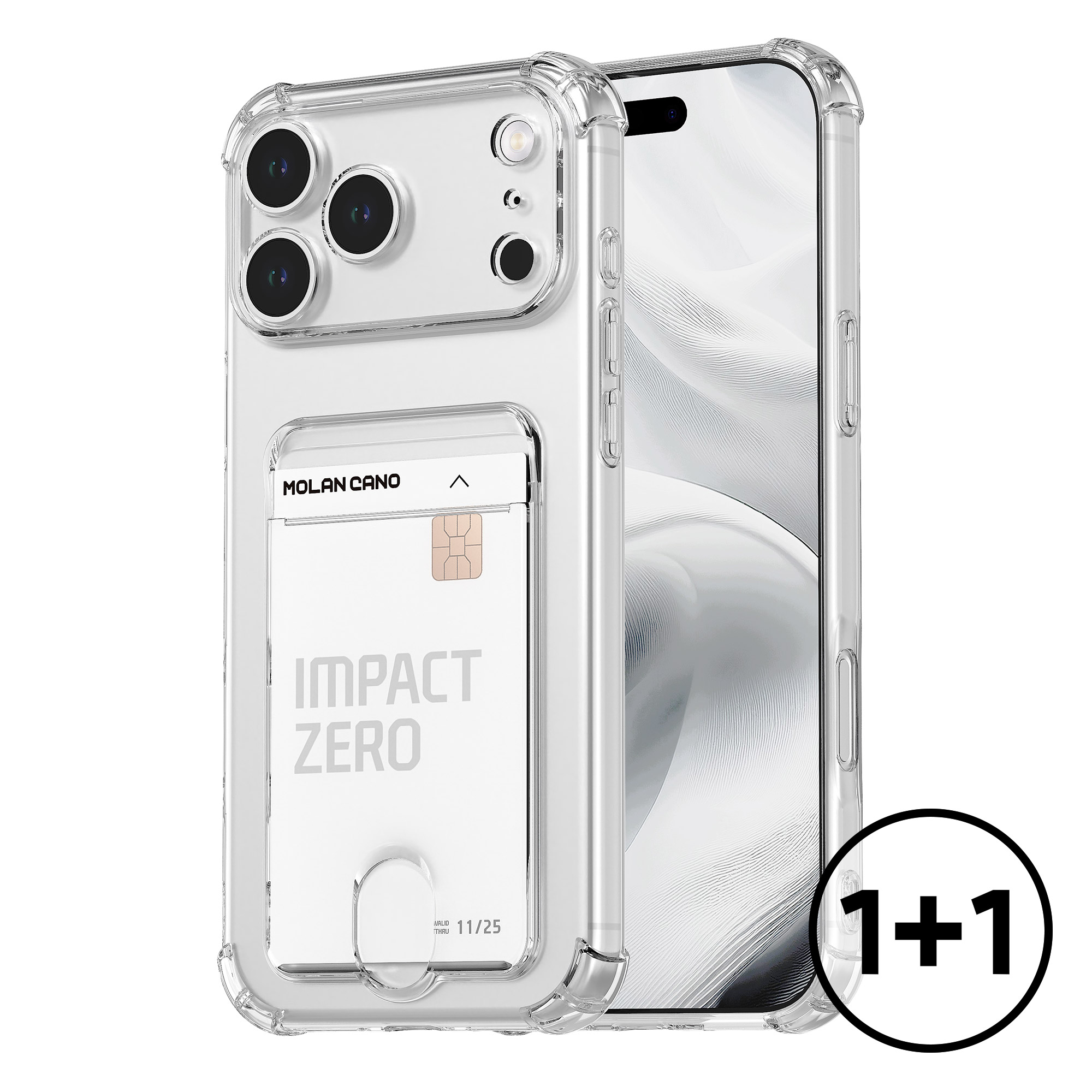 모란카노 업워드 카드수납 에어쿠션 젤리 1+1 범퍼 케이스 투명, 아이폰17 프로 맥스