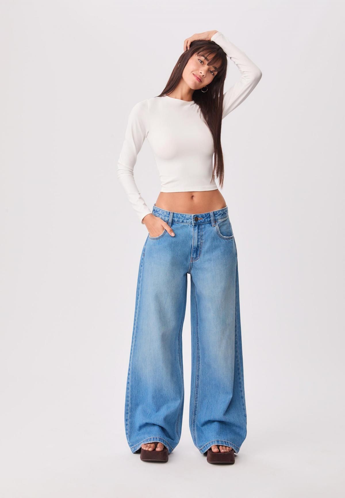 스트라디바리우스 트렌디 와이드핏 데님 배기 진 8345/559 MEDIUM BLUE DENIM - 상세 이미지 5