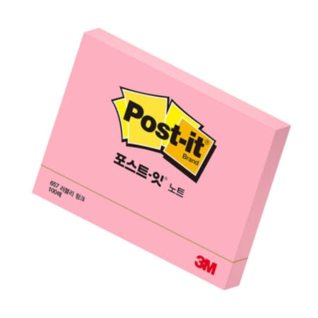 디버스조이협력사 3M 포스트잇 657 러블리핑크 102x76mm 100매 예쁜메모지 모니터메모 회의노트