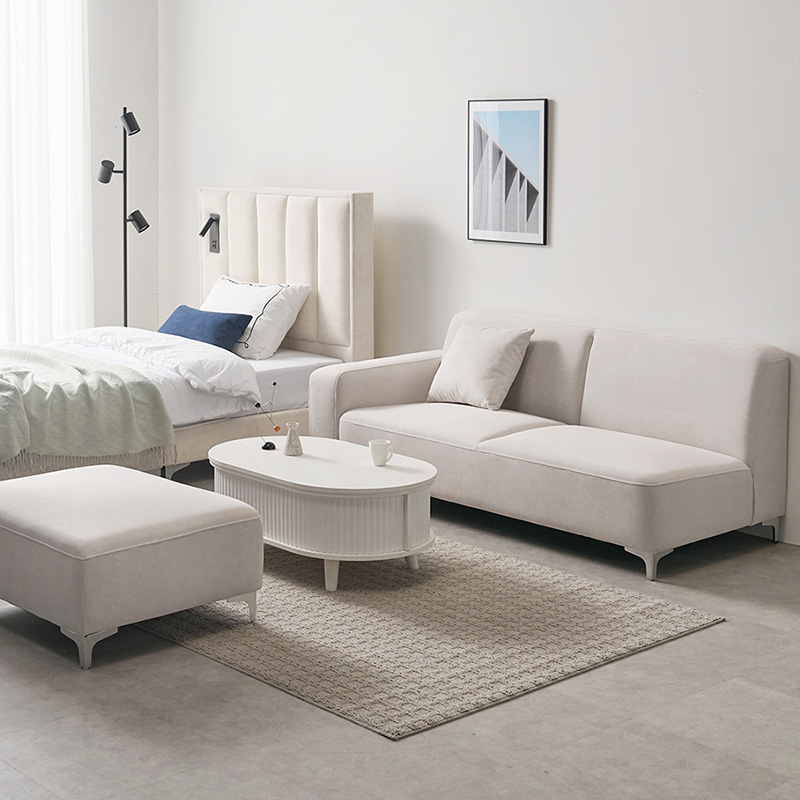 e스마트 에어리 아쿠아텍스 3인용 패브릭 쇼파 스툴포함