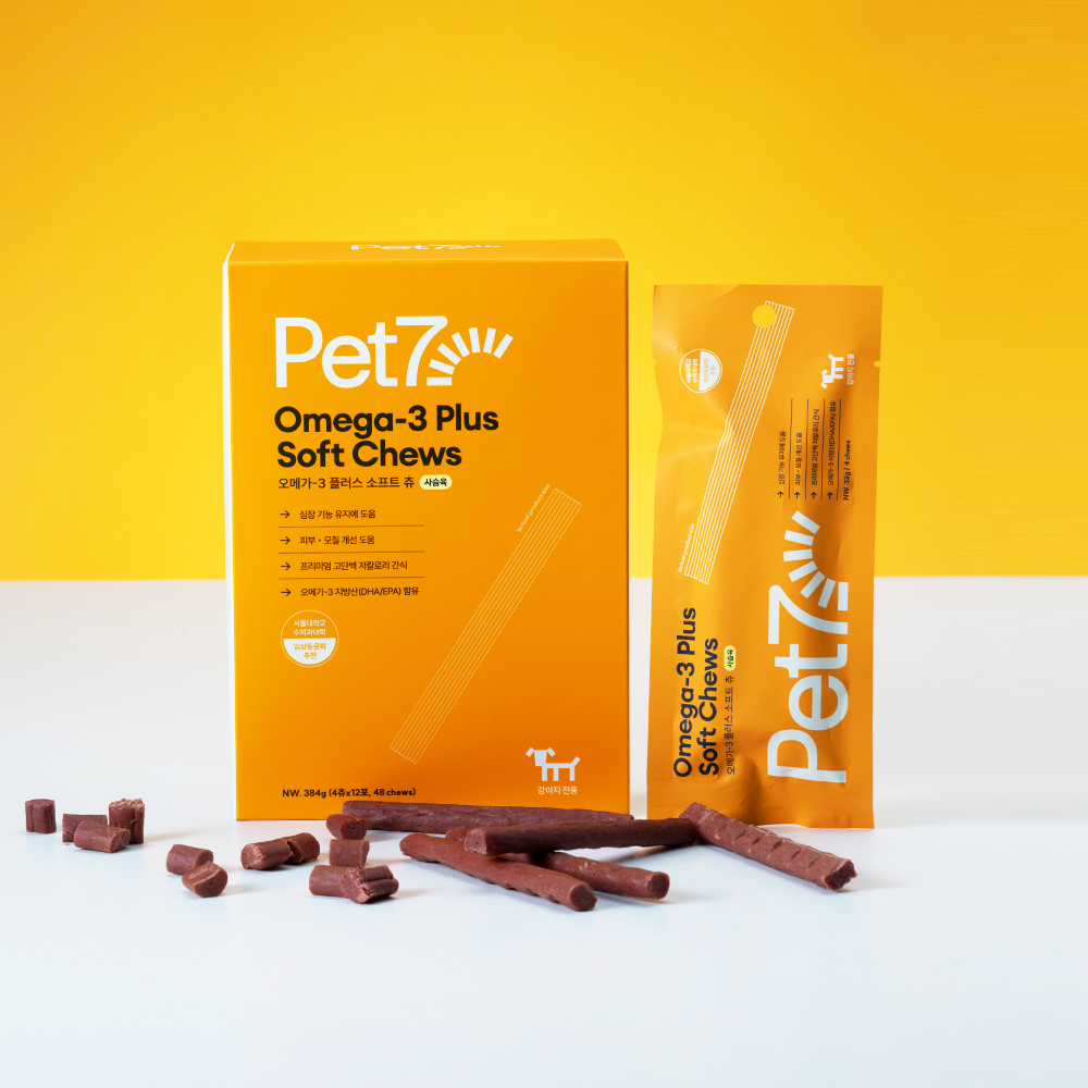 펫세븐 강아지 육포 간식 저칼로리 영양 져키 노즈워크 훈련용 오메가3 플러스 소프트츄 48개입(4개입x12포)