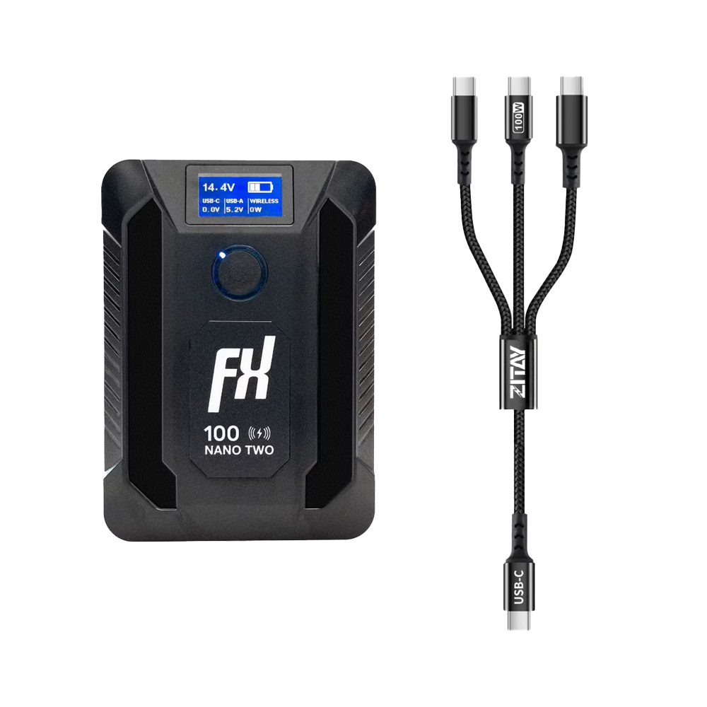 FXLION 나노 투 와이어리스 V마운트 배터리 100Wh + 3in1 파워 케이블 USB-C 타입 세트 - 상품 이미지