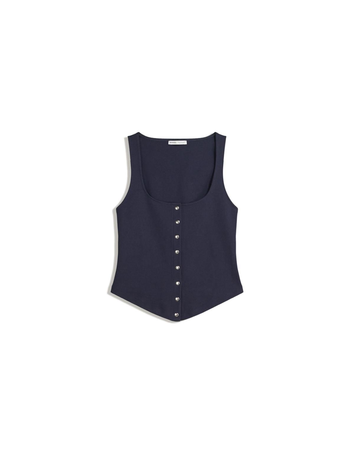 버쉬카 모던 스퀘어넥 버튼업 민소매 탑 8704/360 NAVY - 상세 이미지 3