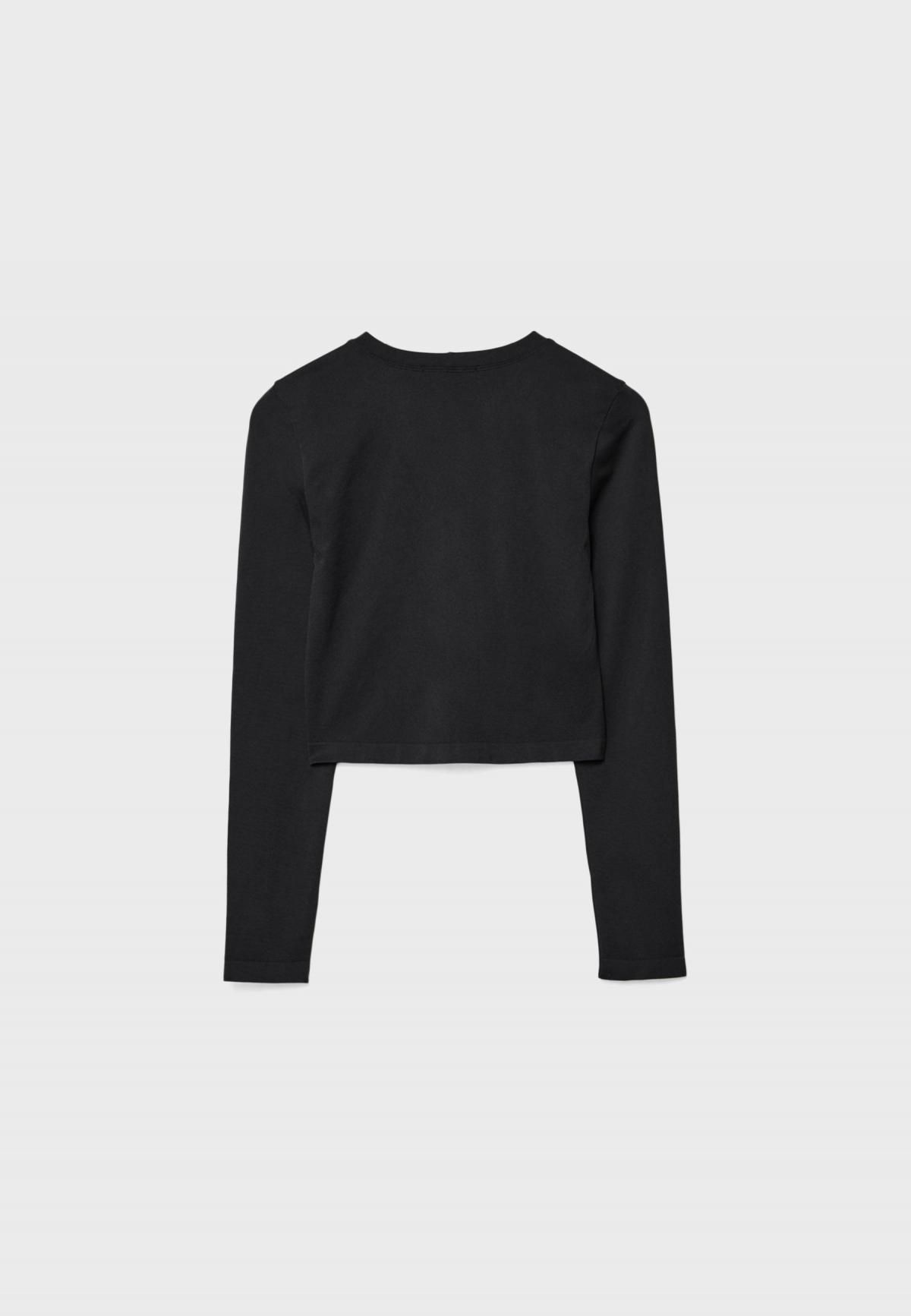 스트라디바리우스 슬림핏 라운드넥 베이직 크롭 긴팔 티셔츠 8076/680 BLACK - 상세 이미지 2