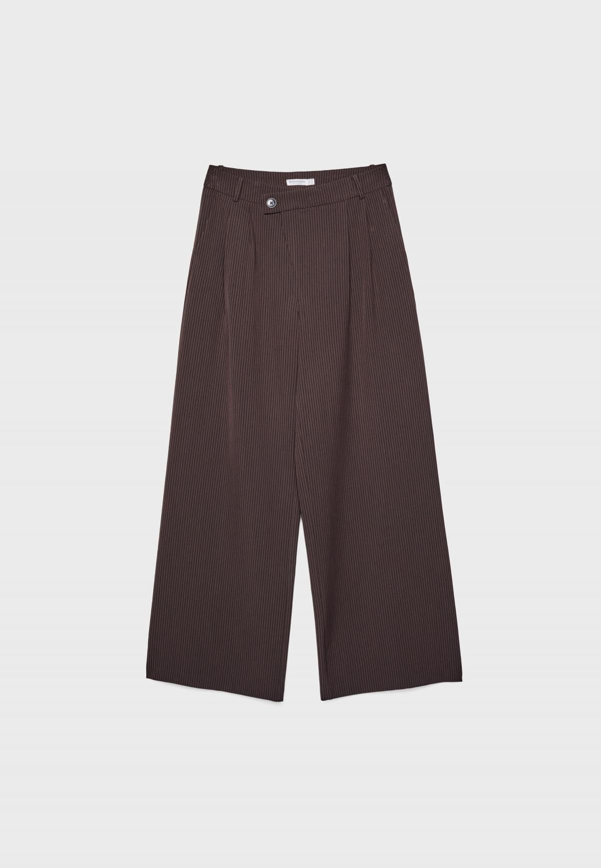스트라디바리우스 스트라이프 크로스 와이드 스마트 팬츠 4541/583 BROWN - 상세 이미지 4