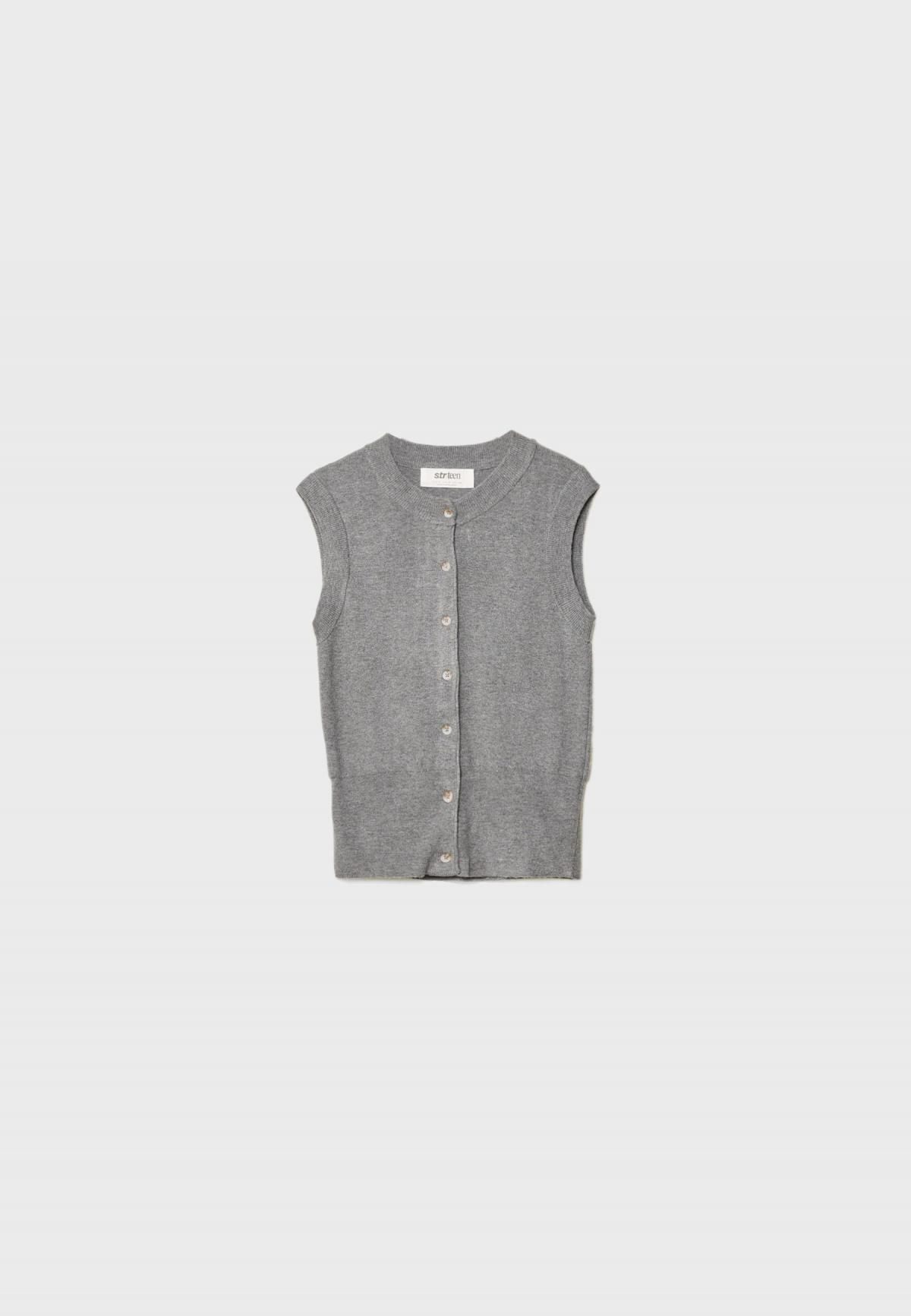 스트라디바리우스 미니멀 라운드넥 버튼 니트 베스트 8534/650 GREY MELANGE - 메인 이미지