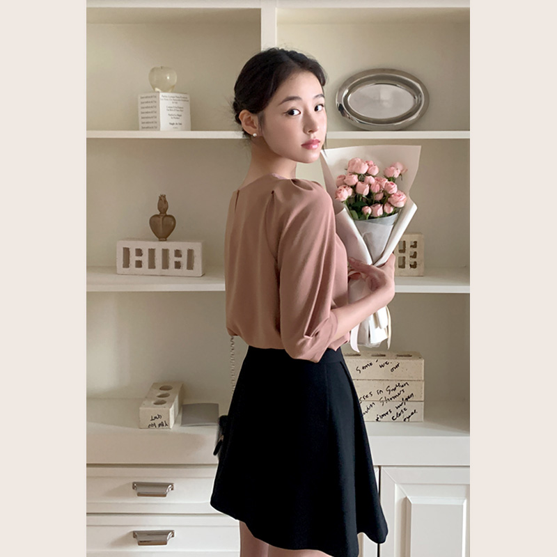 언발 꼬임 퍼프 7부 블라우스 데일리 오피스 하객룩 bs8383 - 상세 이미지 5