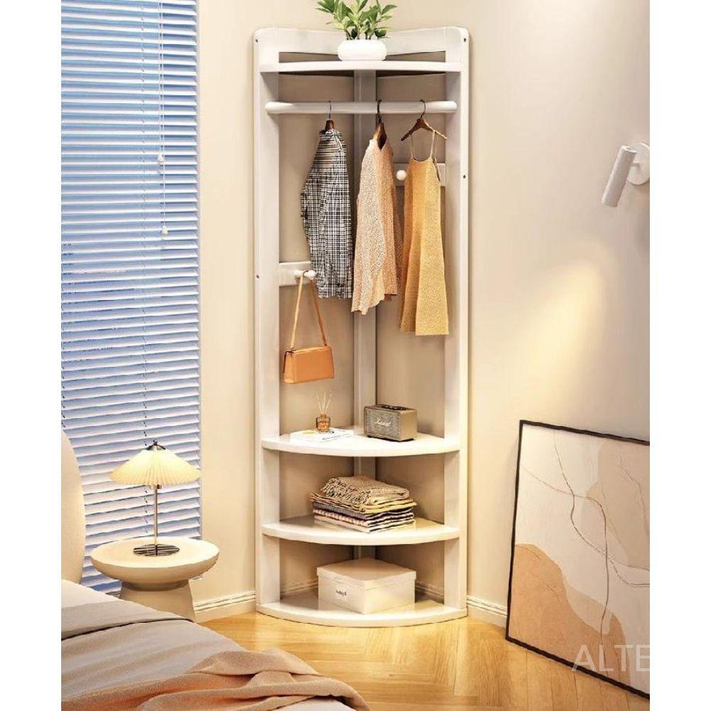 코너 행거 스탠드 사이드 틈새 원목 우드 옷장 옷걸이 수납 선반 갈색 이중 옷걸이 57x40x180cm - 상세 이미지 4