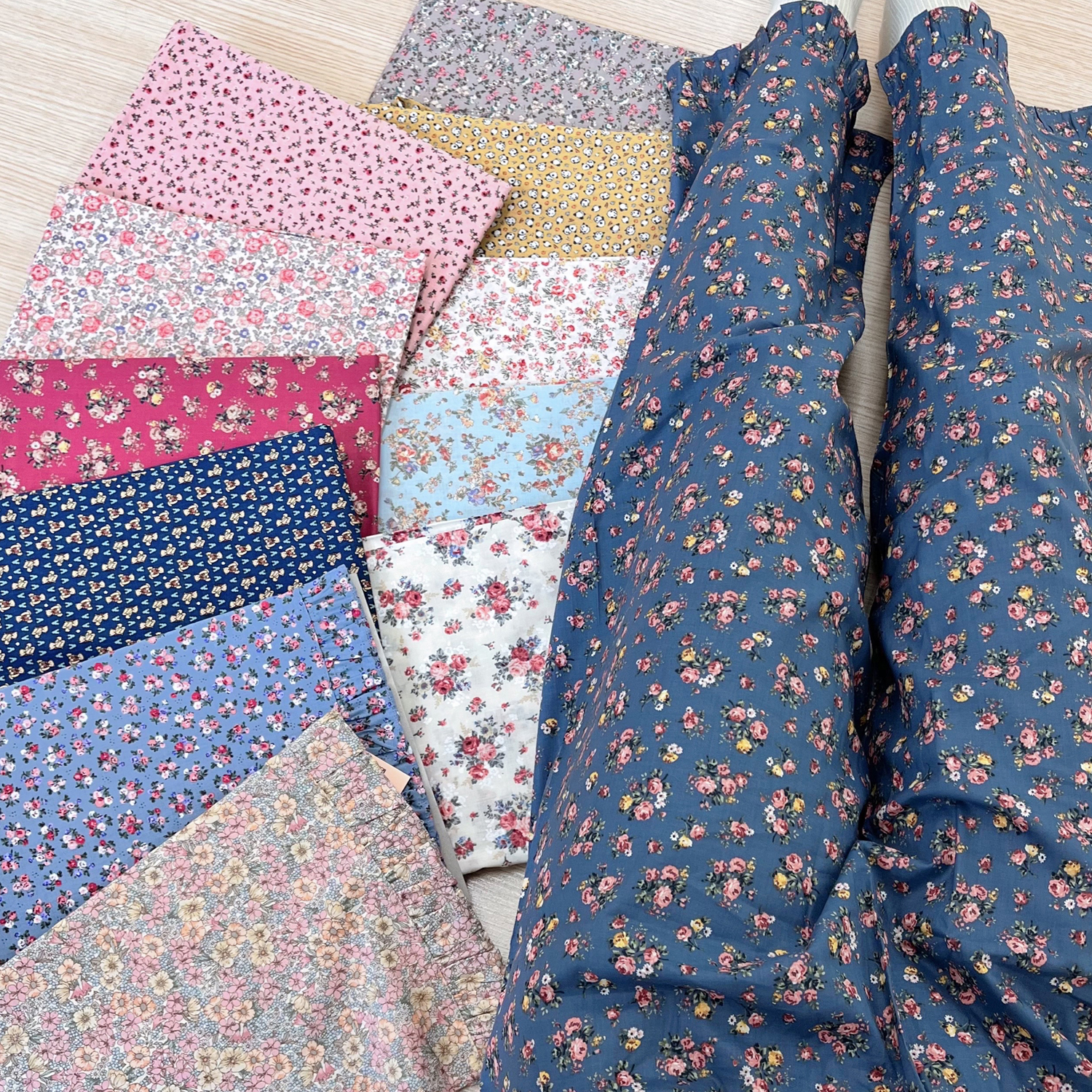 남녀 잔꽃 겨울 순면 편한 잠옷바지 레이스 밴딩 따뜻 9부 온가족 국산 60수 파자마 팬츠 제품 이미지