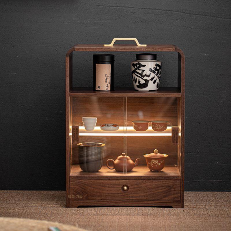 차진열장 커피장 엔틱 사케 위스키 보관함 양주 장식장 남미우드 플립도어형 수납장