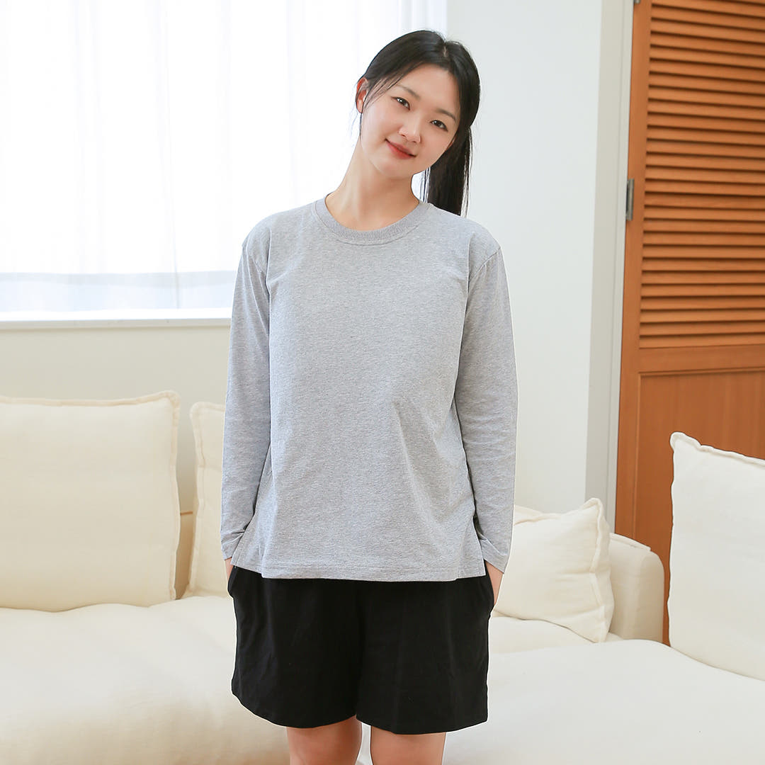 라이프롬 라이프롬 긴팔 노브라티셔츠 캡내장 홈웨어
