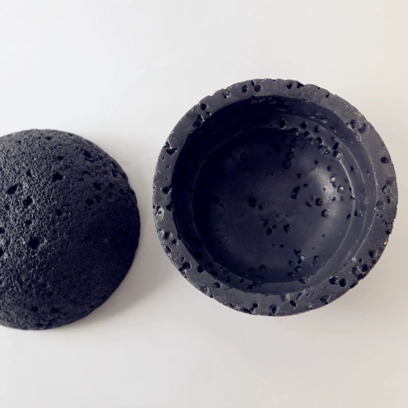 현무암재질 드라이아이스 접시 오마카세 일식 일식집 그릇 중형 화산석 공 12cm+구리 격판 - 상세 이미지 4