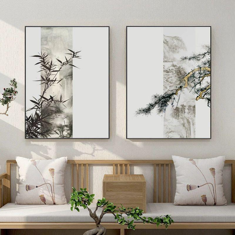 수묵감성 동양화 그림 캔버스 산수화 수묵담채 액자 빈티지 풍수 팝아트 A 40x60CM 세로 2.5cm 블랙 알루미늄 텍스처 필름 - 상품 이미지