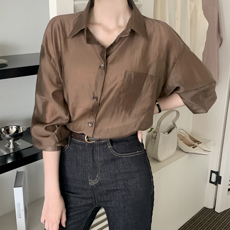 (얼리어텀) 루즈핏 텐셀 카라 블라우스 셔츠 오피스룩 데이트 필수템 bs8382 - 상세 이미지 3