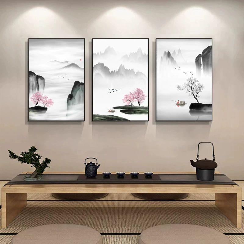 수묵감성 동양화 그림 캔버스 산수화 수묵담채 액자 빈티지 풍수 팝아트 A 40x60CM 세로 2.5cm 블랙 알루미늄 텍스처 필름 - 상세 이미지 3