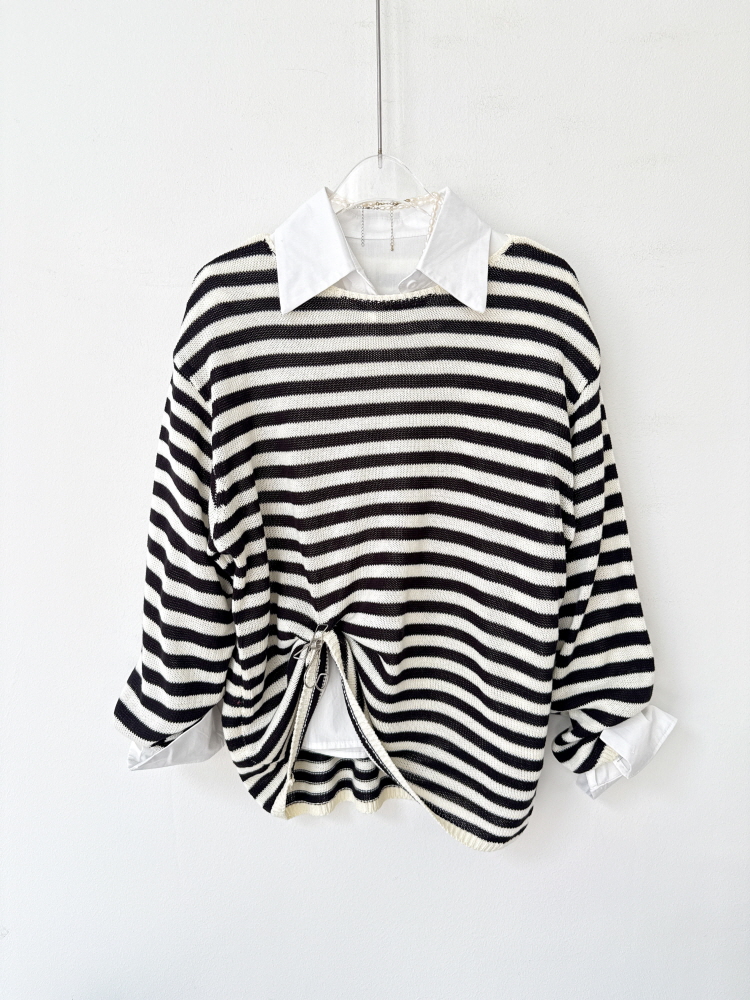 입술넥 단가라 줄지 간절기 가을 니트