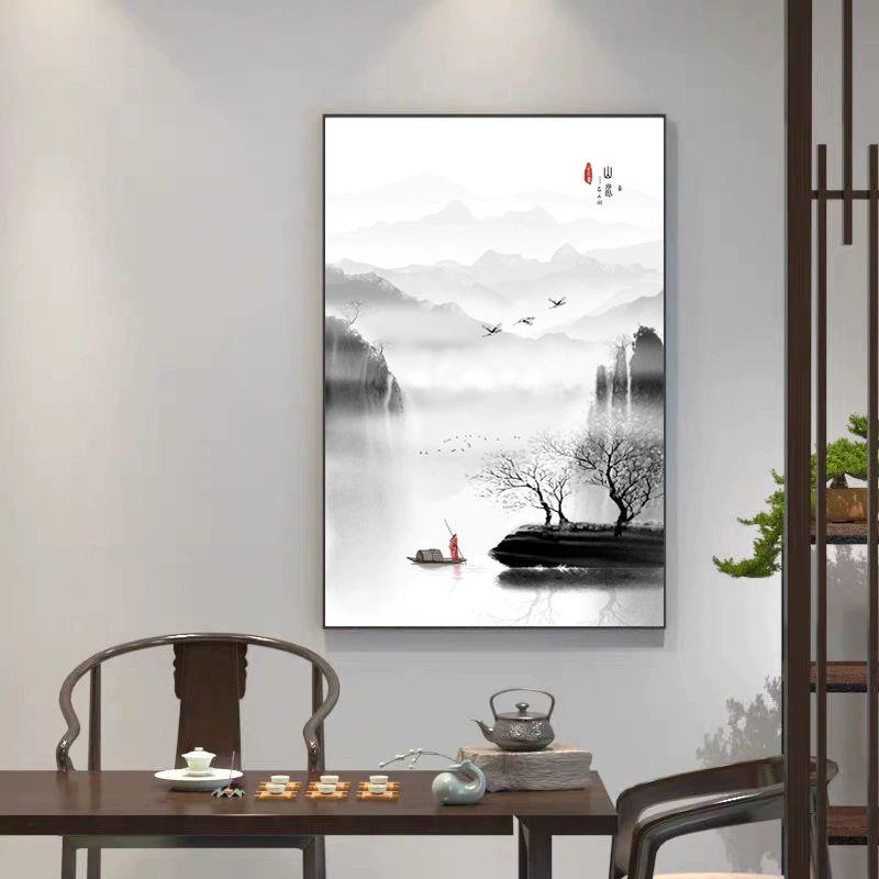수묵감성 동양화 그림 캔버스 산수화 수묵담채 액자 빈티지 풍수 팝아트 A 40x60CM 세로 2.5cm 블랙 알루미늄 텍스처 필름 - 상세 이미지 5