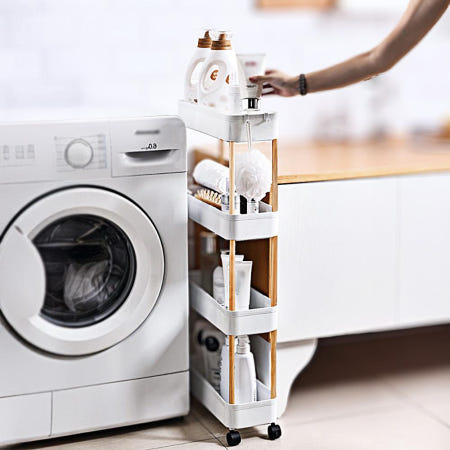 슬라이딩틈새수납장 폭좁은 미니 이동 선반 4단 폭14cm