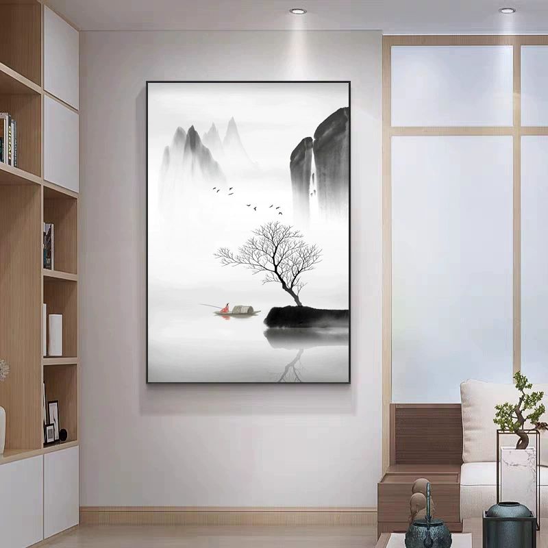 수묵감성 동양화 그림 캔버스 산수화 수묵담채 액자 빈티지 풍수 팝아트 A 40x60CM 세로 2.5cm 블랙 알루미늄 텍스처 필름 - 상세 이미지 2