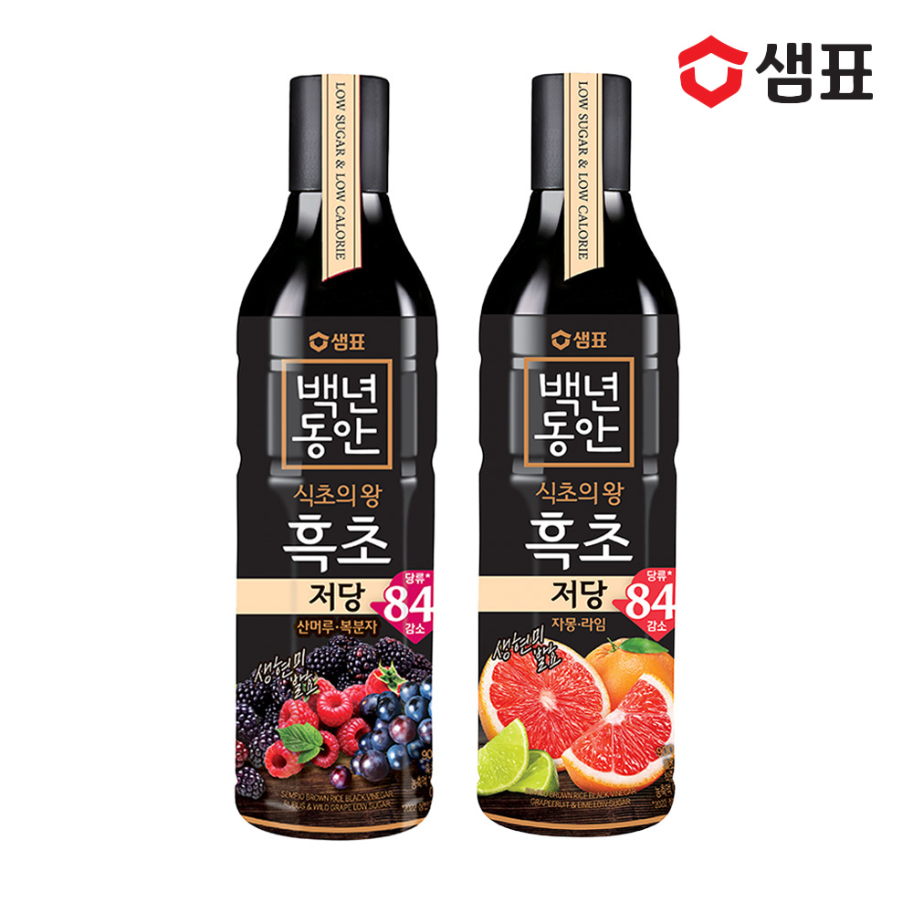 샘표 백년동안 흑초 저당 2종 900ml 2+1병 /식초 복분자 자몽라임 - 상품 이미지