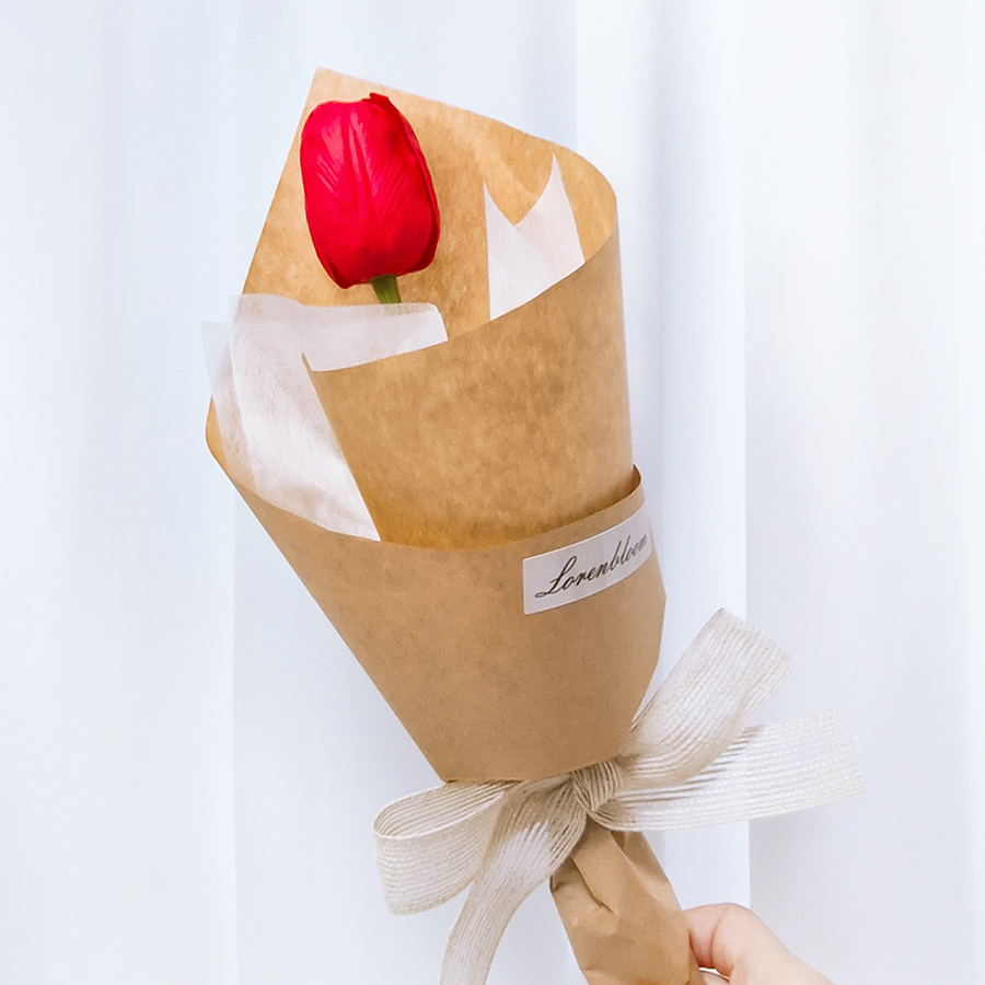 한송이 튤립 꽃다발, 비누꽃, 크라프트지 포장 비누 튤립꽃, 미니꽃다발, 답례품 - 상세 이미지 2