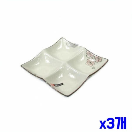 플라워 4칸 나눔접시 18cm x3개 그릇 반찬접시 식기류