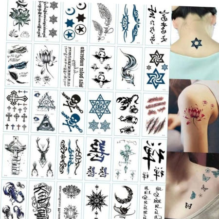 타투스티커 문신 헤나 30장 세트 모음 레터링 꽃 별