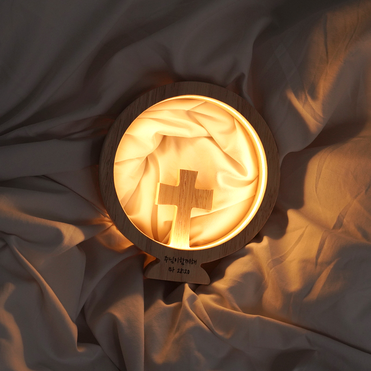 JESUS 멀바우 원목 십자가 무드등 LED 기독교 새신자 교회 선물 상품 이미지