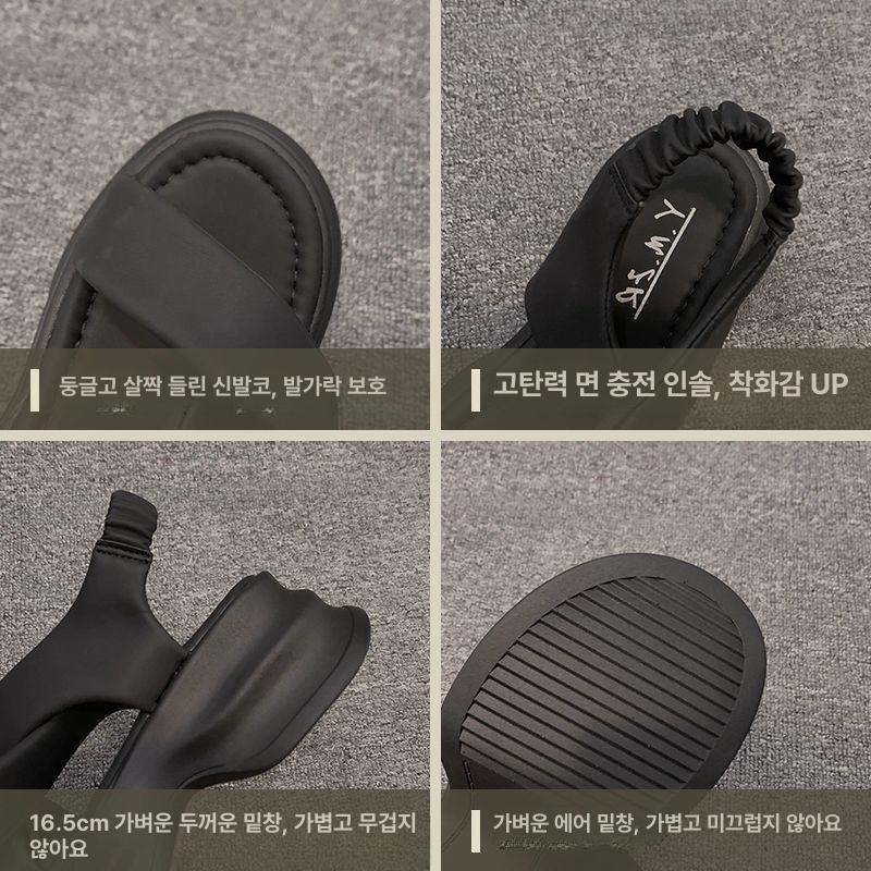 키높이 샌들 여성 가죽 커플 여름 푹신한 신발 블랙 36 - 상세 이미지 4