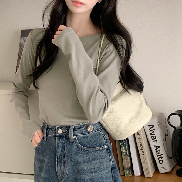 (데일리룩) 골지 유넥 긴팔 티셔츠 변형없는 슬림핏 기본 이너템 ts4689 - 상품 이미지