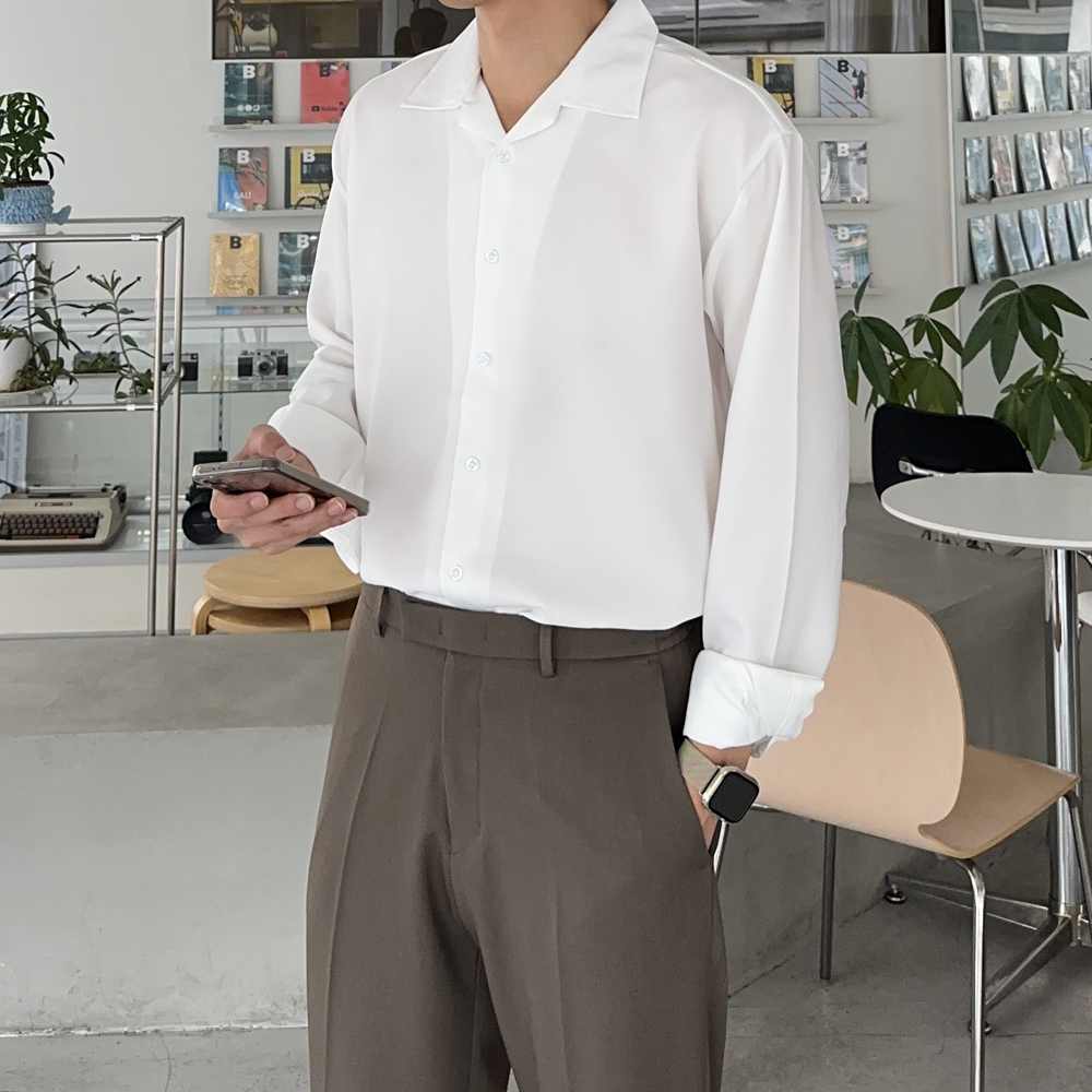 남자 셔츠 오버핏 링클프리 봄 가을 실크 남방 남자 와이셔츠 - 상세 이미지 2